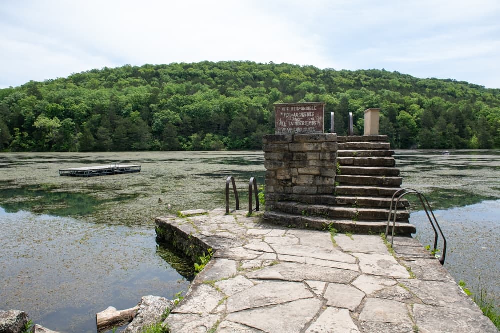 Stone diving board at Lake Leatherwood City Park in Eureka Springs