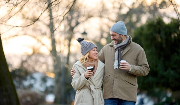 Eureka Springs Getaways start at our romantic bed and breakfast, happy couple on a winter walk